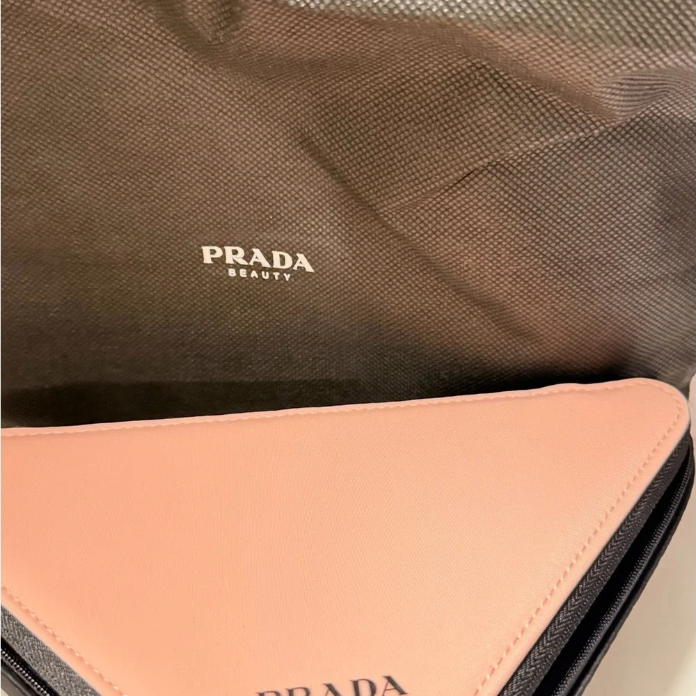 Prada Beauty Pink Triangle Cosmetic Case with Black Trim - Picture 3 of 4